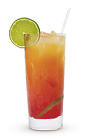 The Cruzan Bay Breeze drink recipe is an orange colored cocktail made from Cruzan light rum, pineapple juice and cranberry juice, and served over ice in a highball glass.