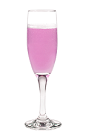 The Diamonds and Berries is a purple cocktail made form Hpnotiq Harmonie and champagne, and served in a chilled champagne flute.