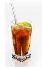 The Disaronno and Cola is a brown drink made from Disaronno, lime and cola, and served over ice in a highball glass.
