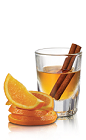 The El Cinn is an orange shot made from Tuaca Cinnaster cinnamon vanilla liqueur and Jimador Blanco silver tequila, and served in a chilled shot glass.