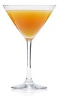 The Forbidden Apple is an orange cocktail made from Patron tequila, apple juice, ginger liqueur and orange flower water, and served in a chilled cocktail glass.