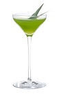 The Forbidden Fruit cocktail is made from Midori melon liqueur, Zubrowka bison grass vodka, sake, lemon juice, kiwi fruit and sugar, and served in a chilled cocktail glass.