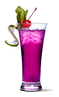The Grape Groove cocktail is a purple colored drink made from UV Grape vodka, Chambord raspberry liqueur, pineapple juice and lemon-lime soda, and served over ice in a highball glass.