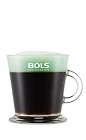 The Italian Mist Twist is a hot black and green drink made from dark creme de cacao, hot espresso and Bols Peppermint Green Foam liqueur, and served in a warm coffee glass.