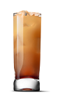 The Just Peachy cocktail recipe is made from UV Peach vodka and sweetened iced tea, and served over ice in a highball glass.