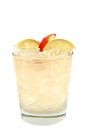 The Kentucky Peach is a yellow drink made form Smirnoff peach vodka, Kentucky straight bourbon whiskey, lemonade and simple syrup, and served over ice in a rocks glass.