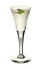 The Left Bank Martini is a clear colored cocktail made from gin, St-Germain elderflower liqueur and white wine, and served in a chilled cocktail glass.