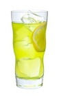 The Midori Lemonade drink is made from Midori melon liqueur and lemonade, and served over ice in a highball glass.