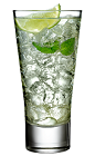 The Mismo is a clear cocktail made from Rose's lime cordial, rum, mineral water, mint and lime, and served over ice in a highball glass.