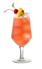 The Passion Fruit Mai Tai is a peach colored drink made from Smirnoff passionfruit vodka, amaretto almond liqueur, lime juice and grenadine, and served in a parfait glass.