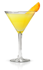 The Peach Punch is a yellow colored cocktail made from New Amsterdam peach vodka, lime juice, orange juice and elderflower liqueur, and served in a chilled cocktail glass.
