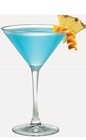 The Peacock Martini recipe is a blue colored cocktail made from Burnett's vodka, blue curacao and pineapple juice, and served in a chilled cocktail glass.