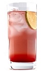 The Pomode drink is a tasty red colored cocktail made from Luxardo Pomegranate sambuca, club soda and lime juice, and served over ice in a highball glass garnished with a lime slice.