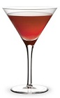 The Raspberry Creek Martini is a red drink made from raspberry schnapps, bourbon and sour mix, and served in a chilled cocktail glass.