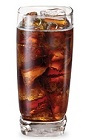 The Raspberry Cola is a brown drink made from Pucker raspberry schnapps and cola, and served over ice in a highball glass.