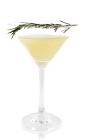 The Rosemary Holiday Cup is a yellow Christmas cocktail made from Patron tequila, Pernod, simple syrup, rosemary and cloves, and served in a chilled cocktail glass.