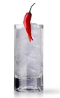 The Spicy Gin and Tonic is a hot variation of the classic gin and tonic drink. A clear colored drink made from Martin Miller's gin, Tabasco sauce, tonic water and a chili pepper, and served over ice in a highball glass.