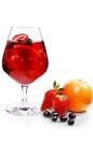 The Superfruit Sangria cocktail is a red colored drink recipe made form VeeV acai spirit, red wine, strawberry puree, cranberry juice and fresh seasonal fruit, and served over ice in a wine glass.