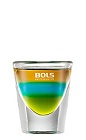The Pacific is a colorful shot made from green tea liqueur, blue curacao and brandy, and served in a chilled shot glass.