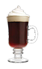 The Triple Mocha drink recipe is a brown colored dessert delight made from Three Olives Triple Shot Espresso vodka, amaretto, hot chocolate and whipped cream, and served in a warm Irish coffee glass.