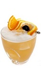 The Windtalker drink recipe is made from bourbon, Luxardo amaretto, King's ginger liqueur, lemon juice and egg white, and served over ice in a rocks glass garnished with orange and lemon slices.