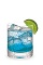 The Cactus Blue is a blue drink made from DeKuyper Cactus Juice, Pucker Island Punch schnapps, Sprite and lime, and served over ice in a rocks glass.