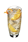 The Orange Majestic is made from orange vodka, simple syrup, bitters and club soda, and served over ice in a highball glass.