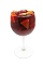 The Pomegranate Sangria is a modern variation of the classic Sangria drink. This red colored drink is made from fresh fruit, Smirnoff pomegranate vodka, red wine, pomegranate juice, orange juice and lemon-lime soda, and served in a wine glass.