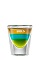 The Pacific is a colorful shot made from green tea liqueur, blue curacao and brandy, and served in a chilled shot glass.